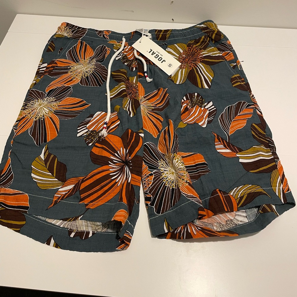 Jogal Brand Hawaiian Floral Swim Trunks Beach Shorts Cotton Blend Size Small NWT